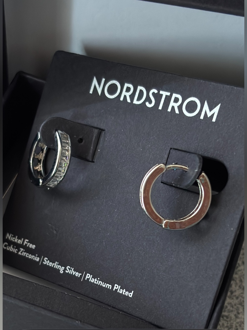 Nordstrom Sterling Silver CZ Baguette Huggie Hoop Earrings
